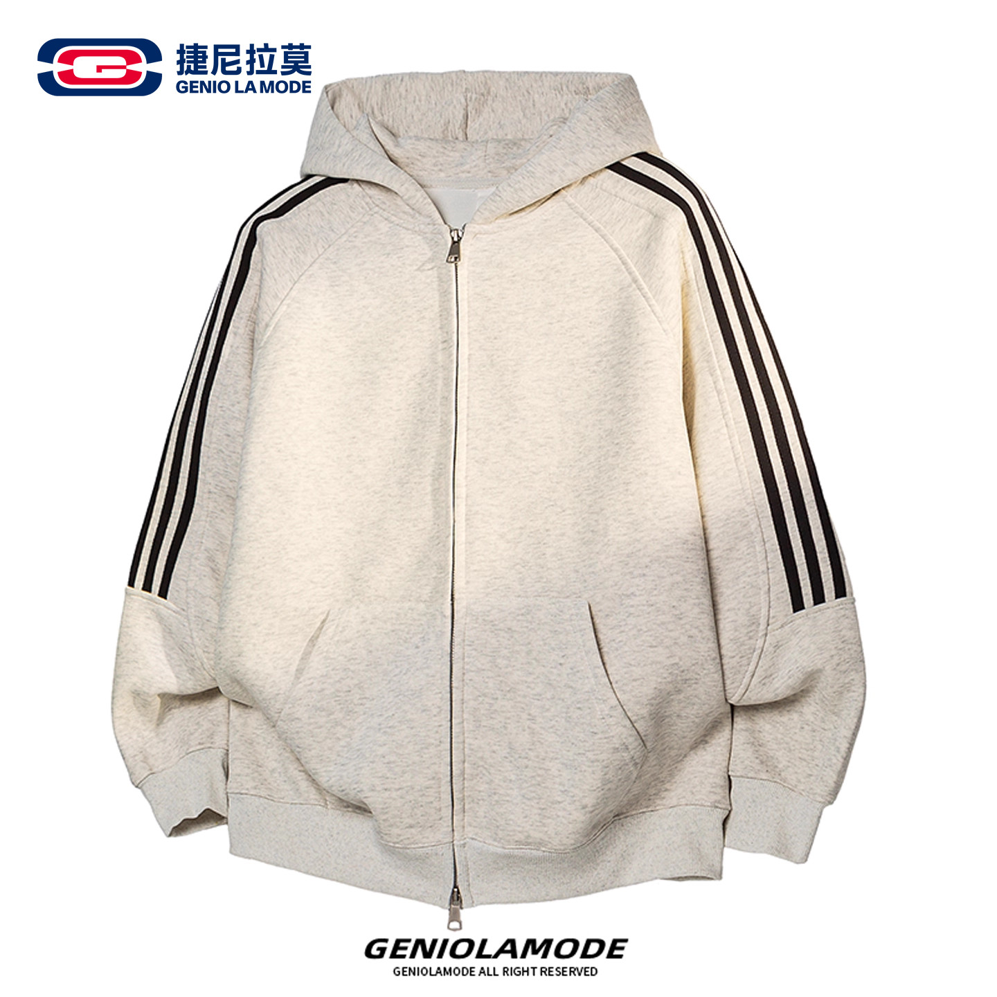 【敖瑞鹏代言】GENIOLAMODE双拉链三条杠卫衣男秋季新款外套潮牌