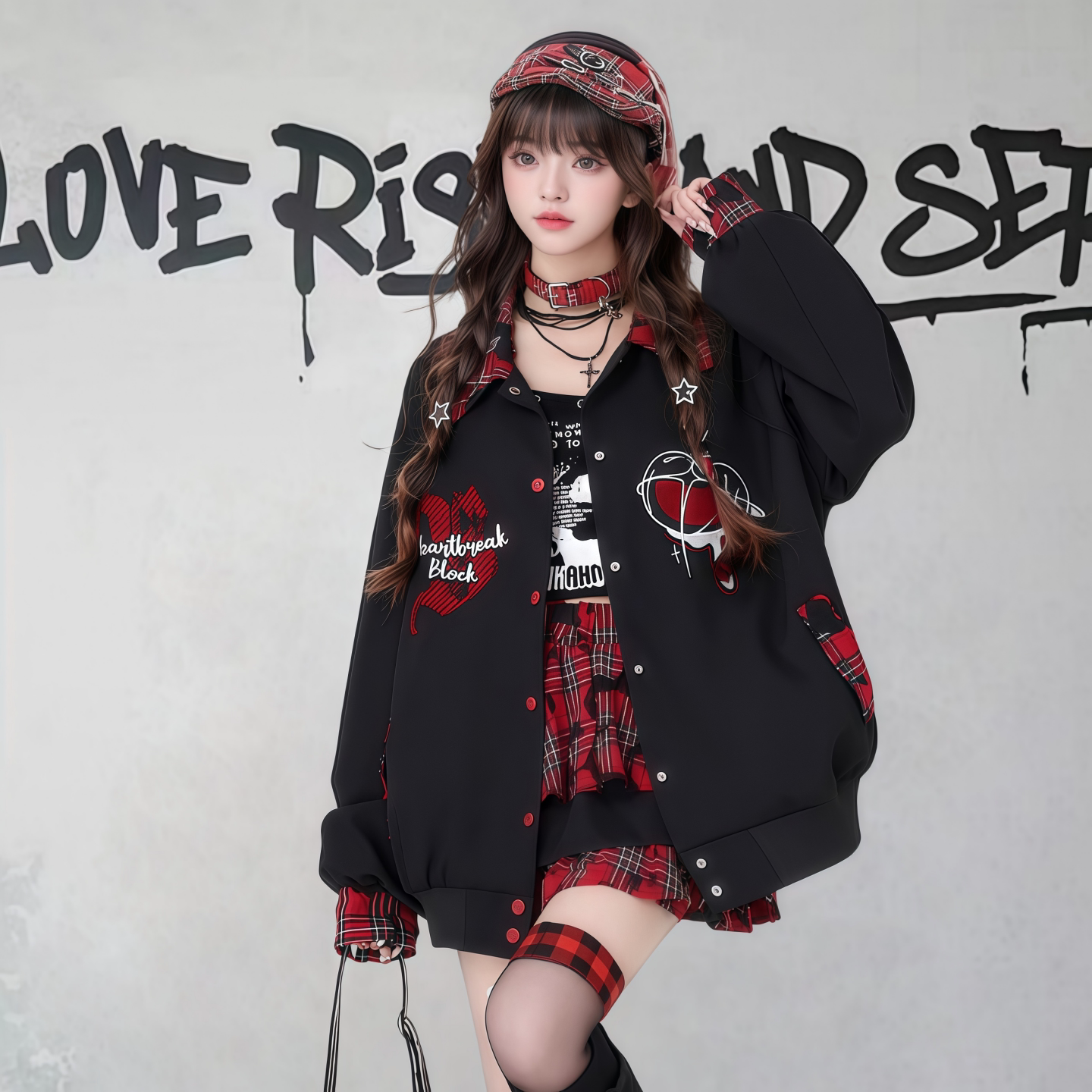 Subculture Embroidered Patchwork Thick Sweatshirt Women's Autumn and Winter Millennial Punk Style Y2K Hot Girl Baseball Jacket Top