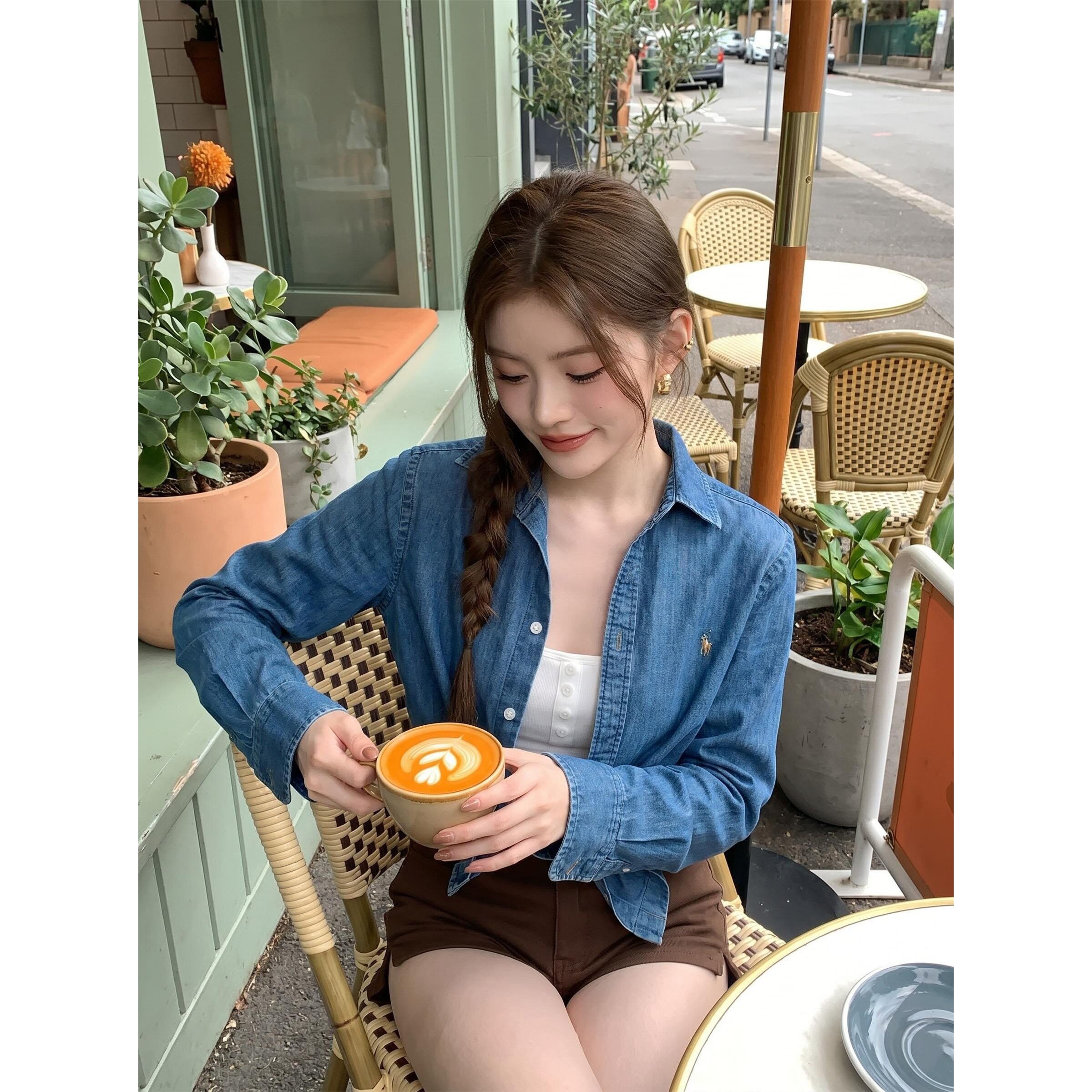 Timely Old Money Feng Shui Washed Denim Long-Sleeve Shirt Jacket Women's Early Autumn Blue Loose Thin Shirt Top