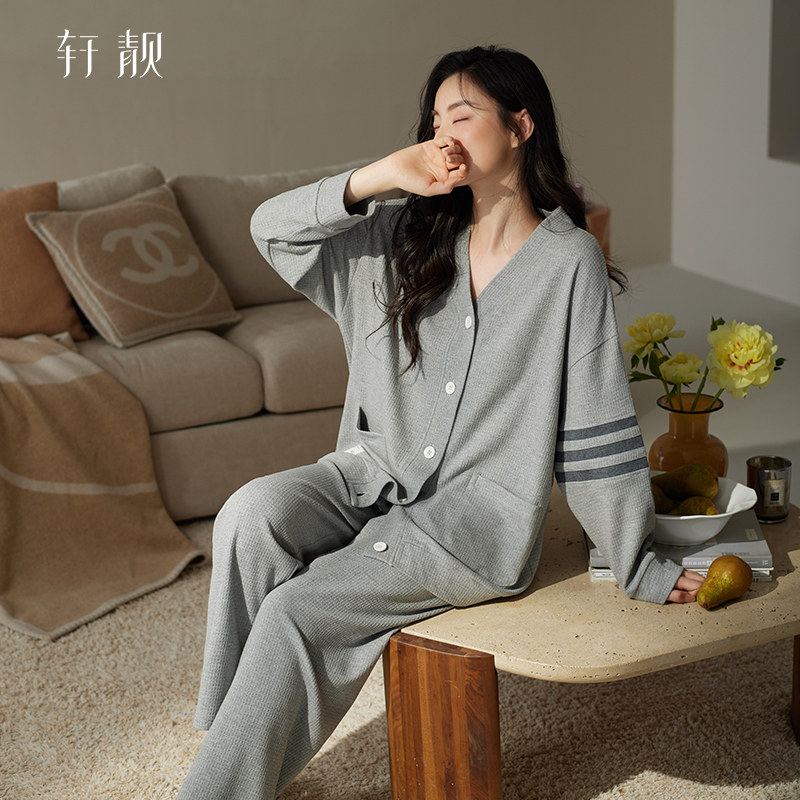 Пижамы для пары Xuan Liang, женские весенне-осенние вафельные хлопковые пижамы с длинными рукавами four seasons, универсальный модный мужской костюм для домашнего использования