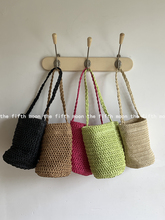 Solid color woven bucket bag single shoulder handbag