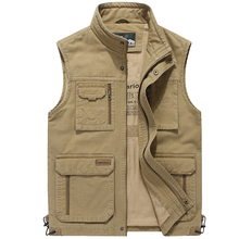 Multi pocket vest men's spring and autumn pure cotton casual middle-aged and elderly men's loose vest fishing vest jacket