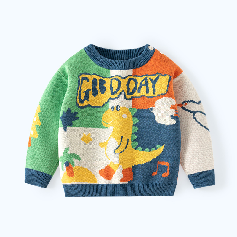 Детские свитера, трикотаж, осенне-зимняя одежда плюс бархат, топы в западном стиле для мальчиков, детские свитера с низом, пуловеры для маленьких девочек