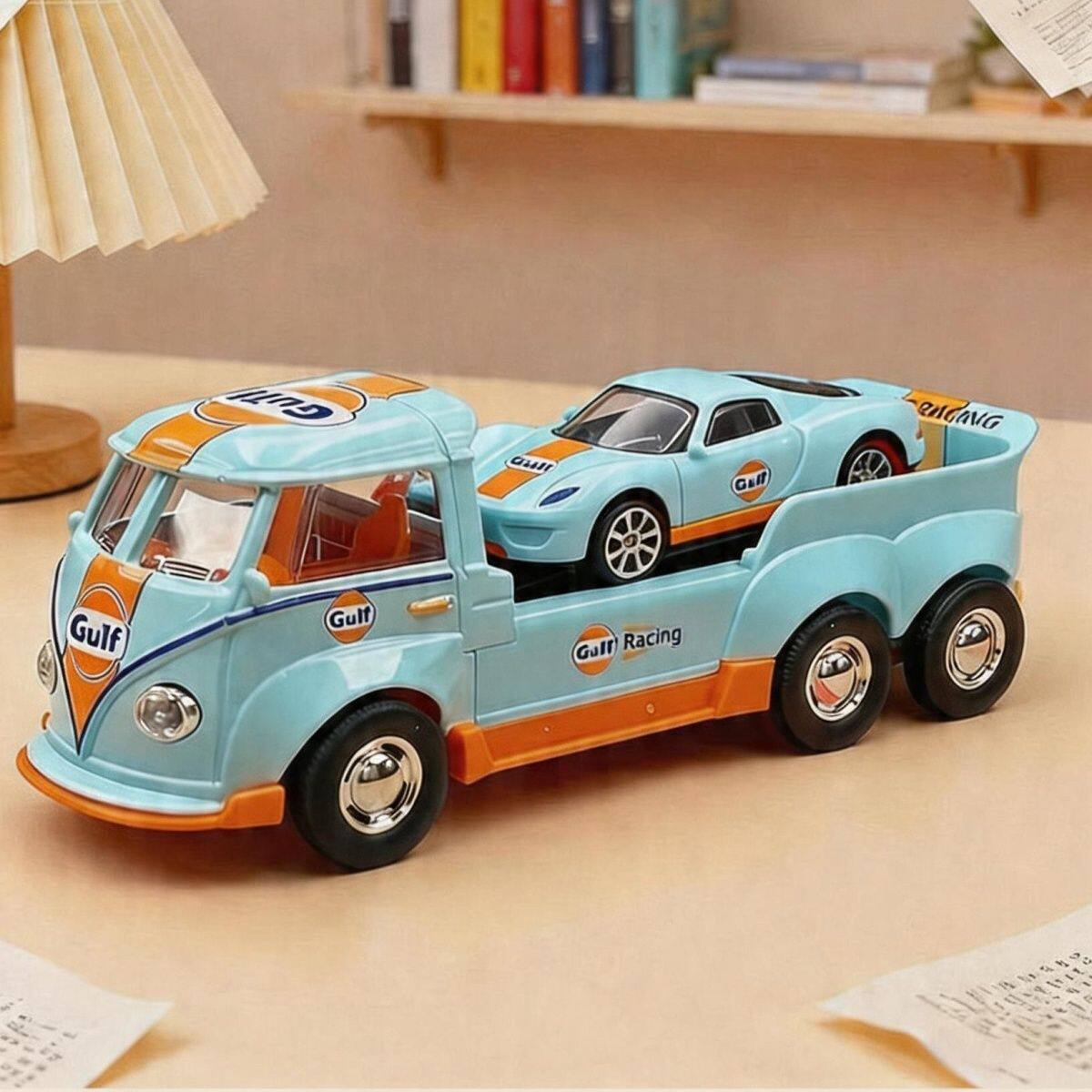 Discounted processing of a batch of export orders to Italy, final goods, Volkswagen T1 car exhibition transport vehicle, Gulf version alloy car model