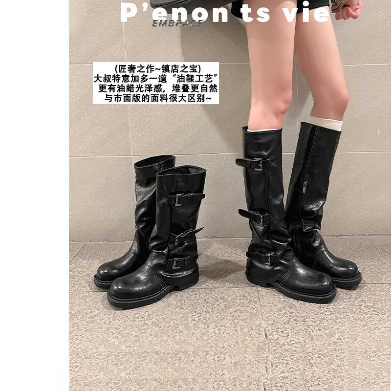 Увеличивающие рост рыцарские сапоги Uncle's на толстой подошве; женские осенне-зимние ботинки; новинка 2025 года; брюки средней высоты; ботинки в стиле ретро