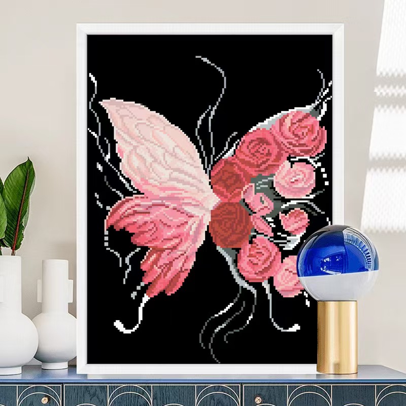 Вышивка бисером крестиком, красочная вышивка бисером, вышивка круглым бисером, вышивка бисером, вышивка крестиком, бабочка мечты, роза, гостиная