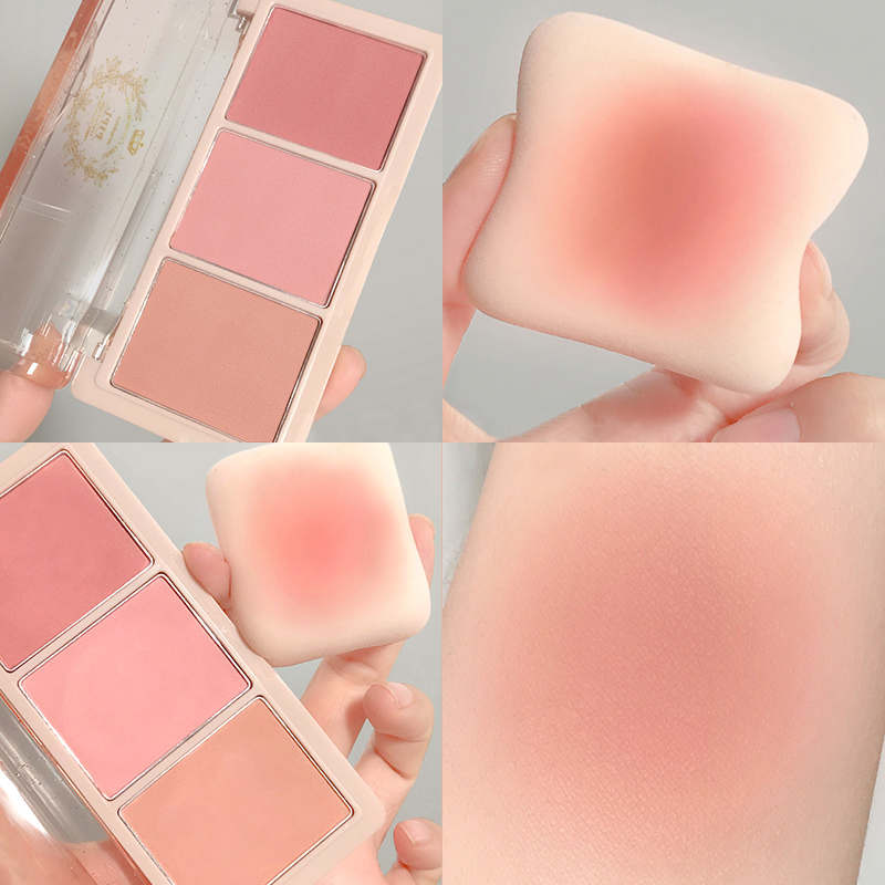Румяна трехцветная пластина глянцевые румяна румяна фиолетовые персиково-апельсиновая пудра цвет жареного молочного чая нюдовый макияж новый матовый натуральный абрикосово-розовый