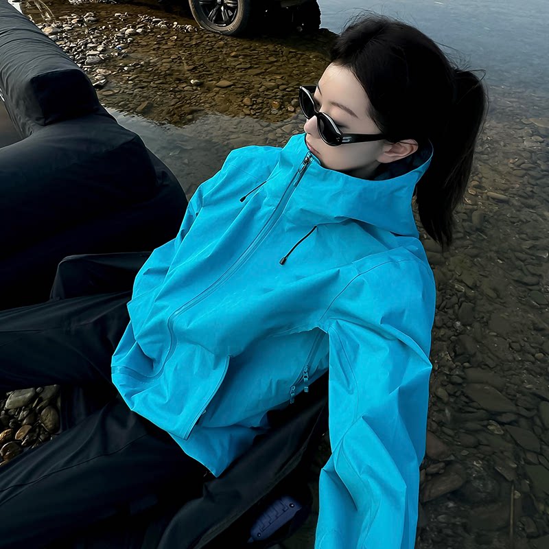 Женская уличная куртка Fatty carp blue, новинка 2025 года, весенне-осенняя куртка высокого класса, ветрозащитный и водонепроницаемый альпинистский костюм для мужчин