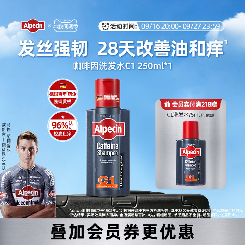 Шампунь против выпадения волос с кофеином Alpecin Германия C1 без силиконового масла, разглаживает кожу головы, контролирует жирность и фиксирует волосы