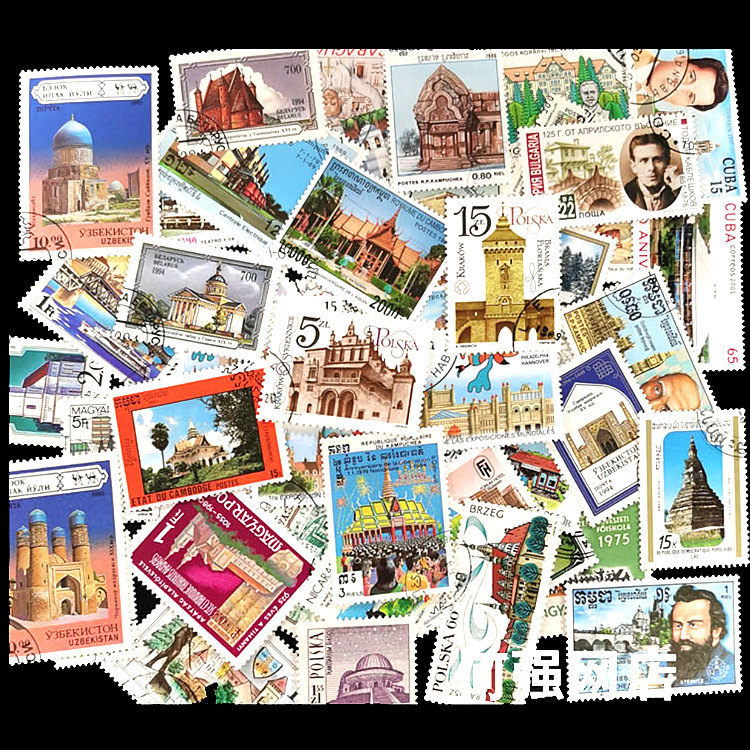 50 крупных иностранных тематических марок, архитектурные церкви, замки, почтовые марки, не повторяйте, купите 2 экземпляра и отправьте 100 разных марок