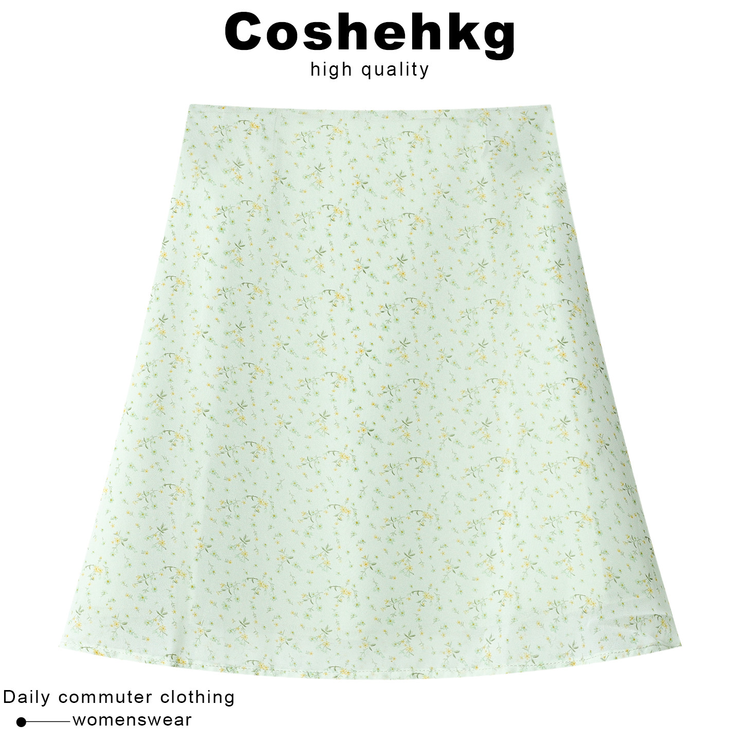 Coshehkg, маленькая свежая зеленая юбка с цветочным рисунком, женская летняя новая стильная трапециевидная юбка с высокой талией для похудения, универсальная короткая юбка, женская
