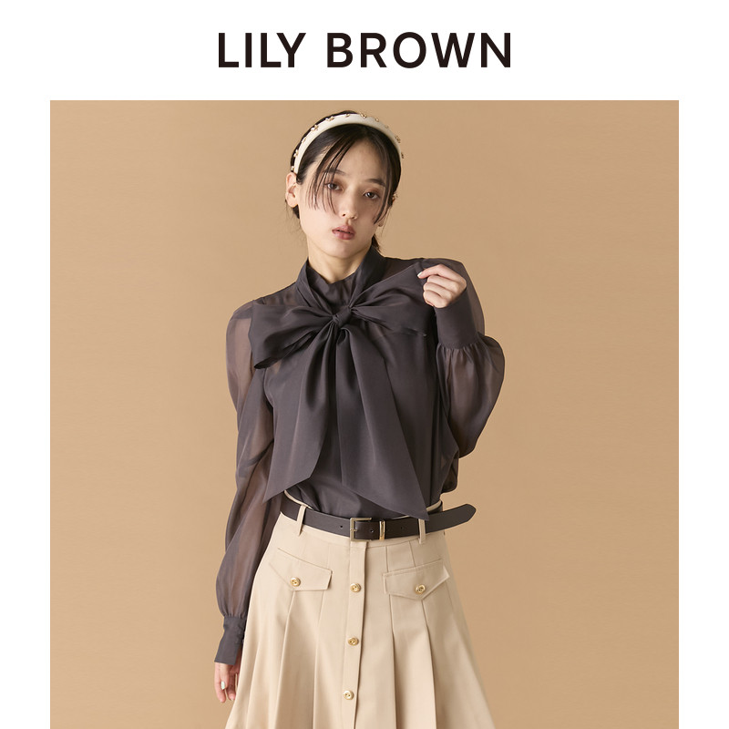 LILY BROWN 2026 Spring/Summer New Arrival Sweet Bow Tie Long-Sleeve Chiffon Blouse LWFT261030