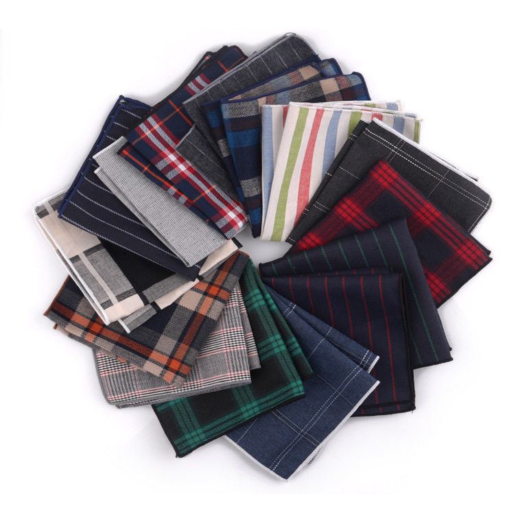 Factory direct sales of stylish men's pocket squares, suit handkerchiefs, accessories, all-cotton striped and plaid square handkerchiefs.