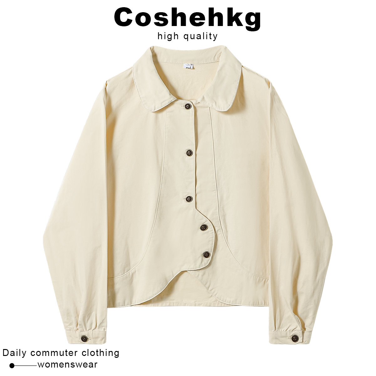Coshehkg Japanese style casual irregular polo collar long-sleeved shirt for women, new spring and autumn loose design top