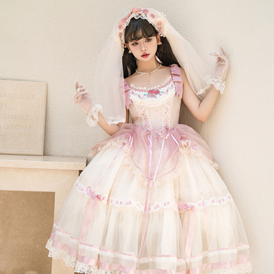 taobao agent 现货 丝缎芭蕾系列 原创夏日狗短lolita连衣裙少女花嫁花与珍珠匣