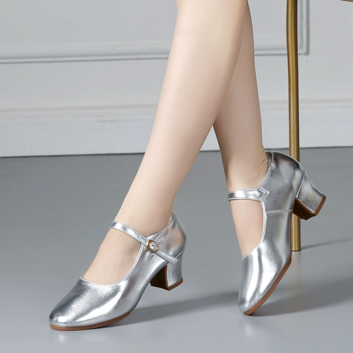 Серебряные танцующие высокие этнические туфли, мягкая подошва, из натуральной кожи