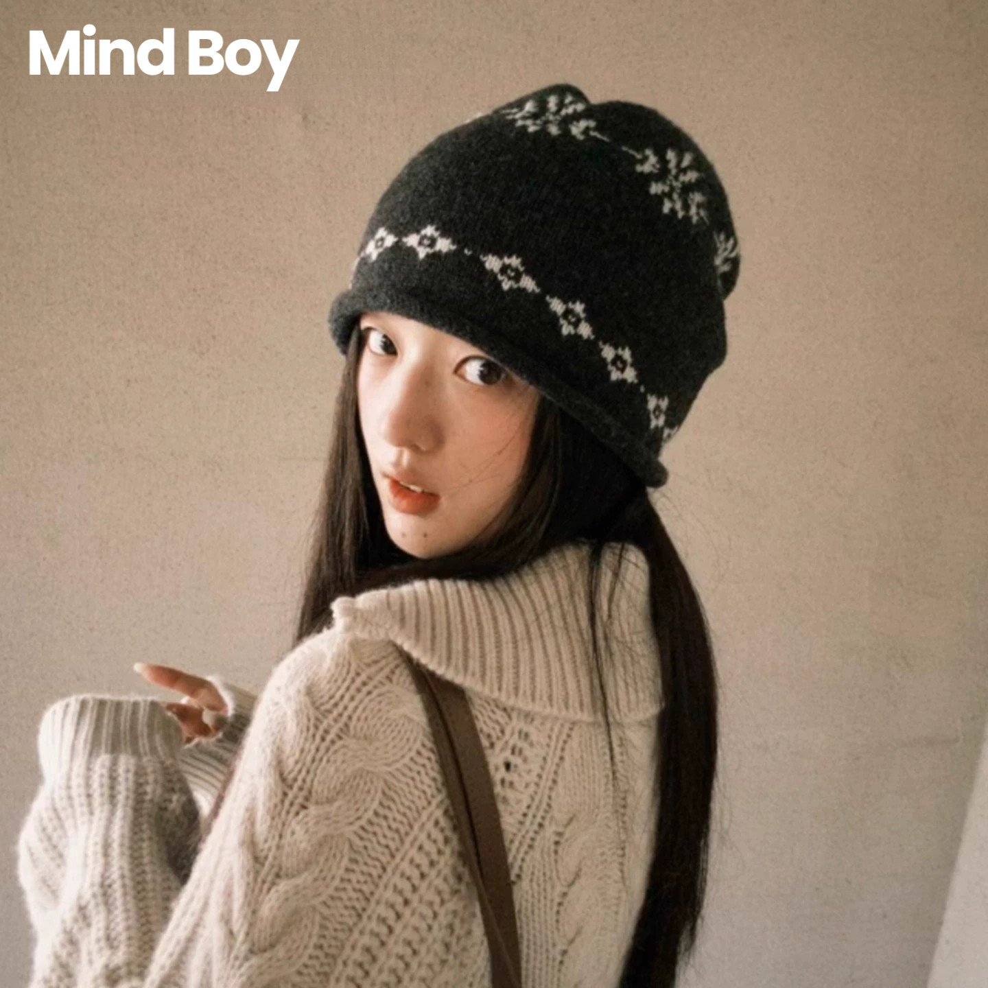 Вязаная шапка Mind Boy Fair Isle с гофрированным ворсом, женская осенне-зимняя теплая шапка, универсальная для лица, шапка с небольшим шерстяным ворсом