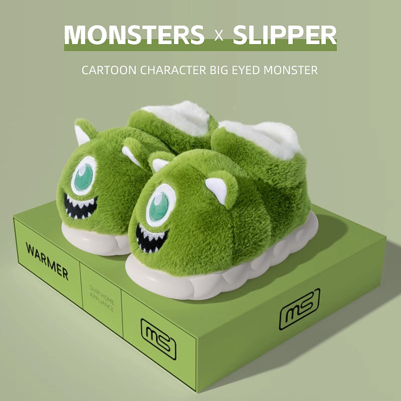 Cute women's winter slippers, closed heel, new 2026 style, indoor home wear, big eye design, couple warm cotton slippers.