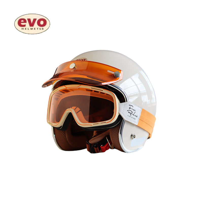 evo motorcycle retro helmet, 3/4 helmet with built-in hidden mirror, commuter unisex scooter half helmet, 3C certified.