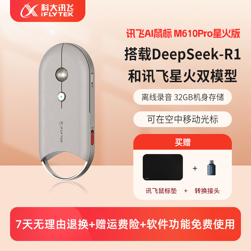 HKUST iFlytek AI Mouse M610Pro Spark DeepSeek Для записи вопросов и ответов PPT Беспроводная Bluetooth-запись Air Mouse
