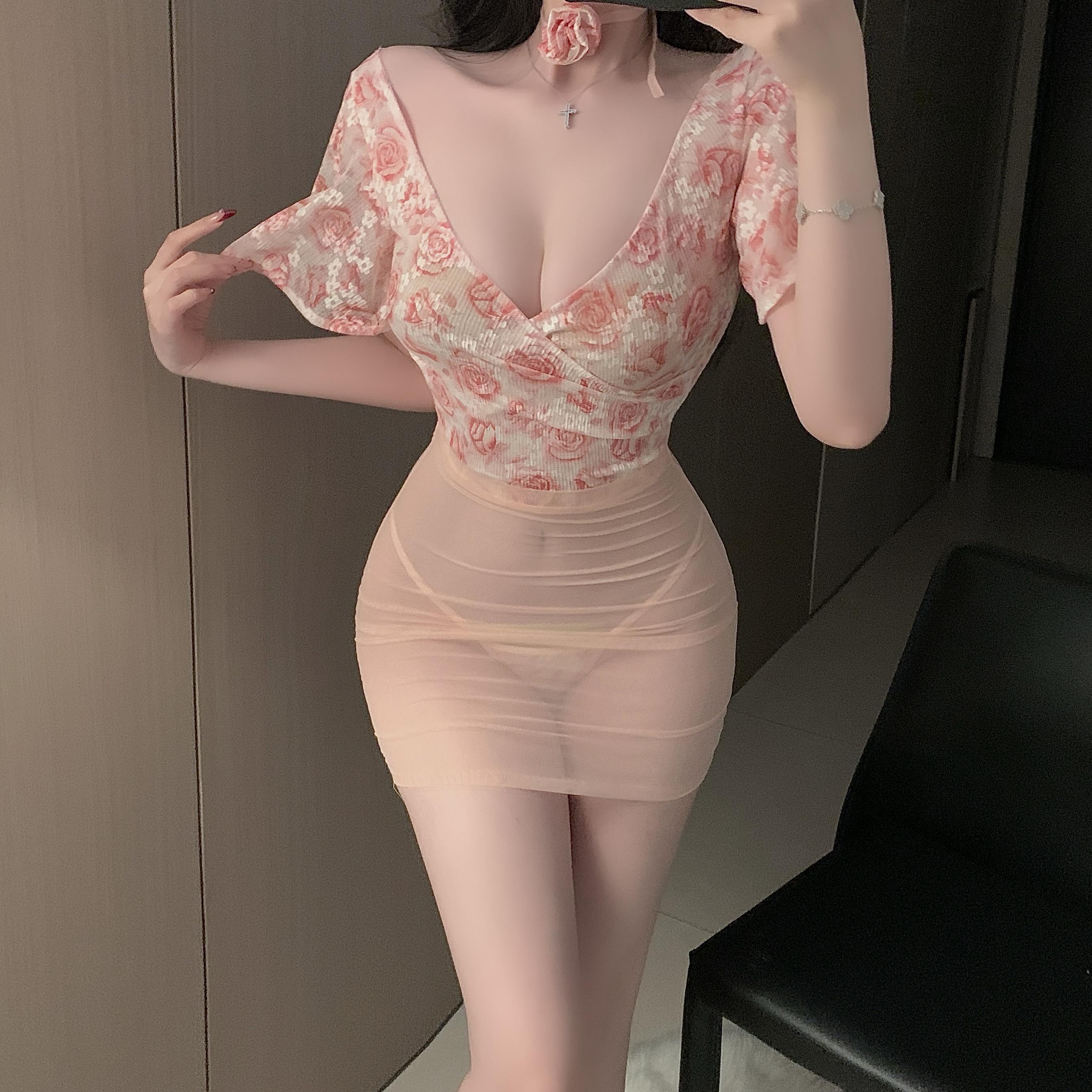 Сексуальная пижама в стиле pure desire, кружевная ночная рубашка на бретелях, женская летняя тонкая цветочная сумка на бедрах, прозрачная короткая юбка, женская новинка 2025