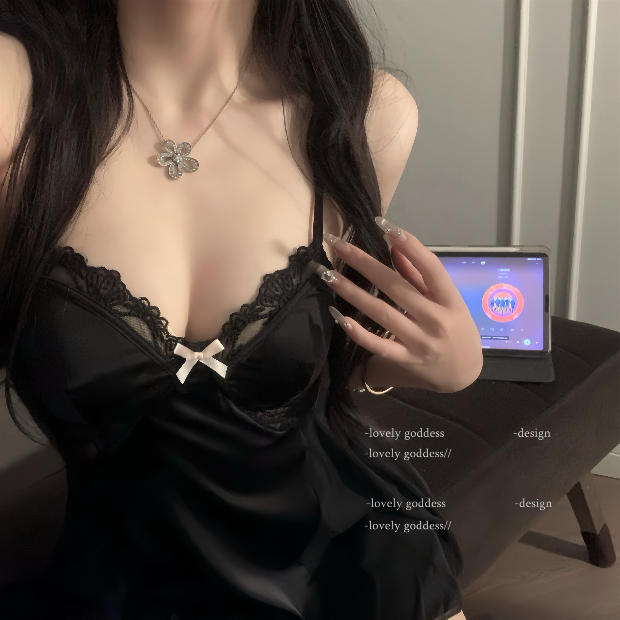 "LG" Dream Ballet* Нежная французская милая девчачья ночная рубашка-слинг, тонкая сексуальная кружевная пижама с v-образным вырезом