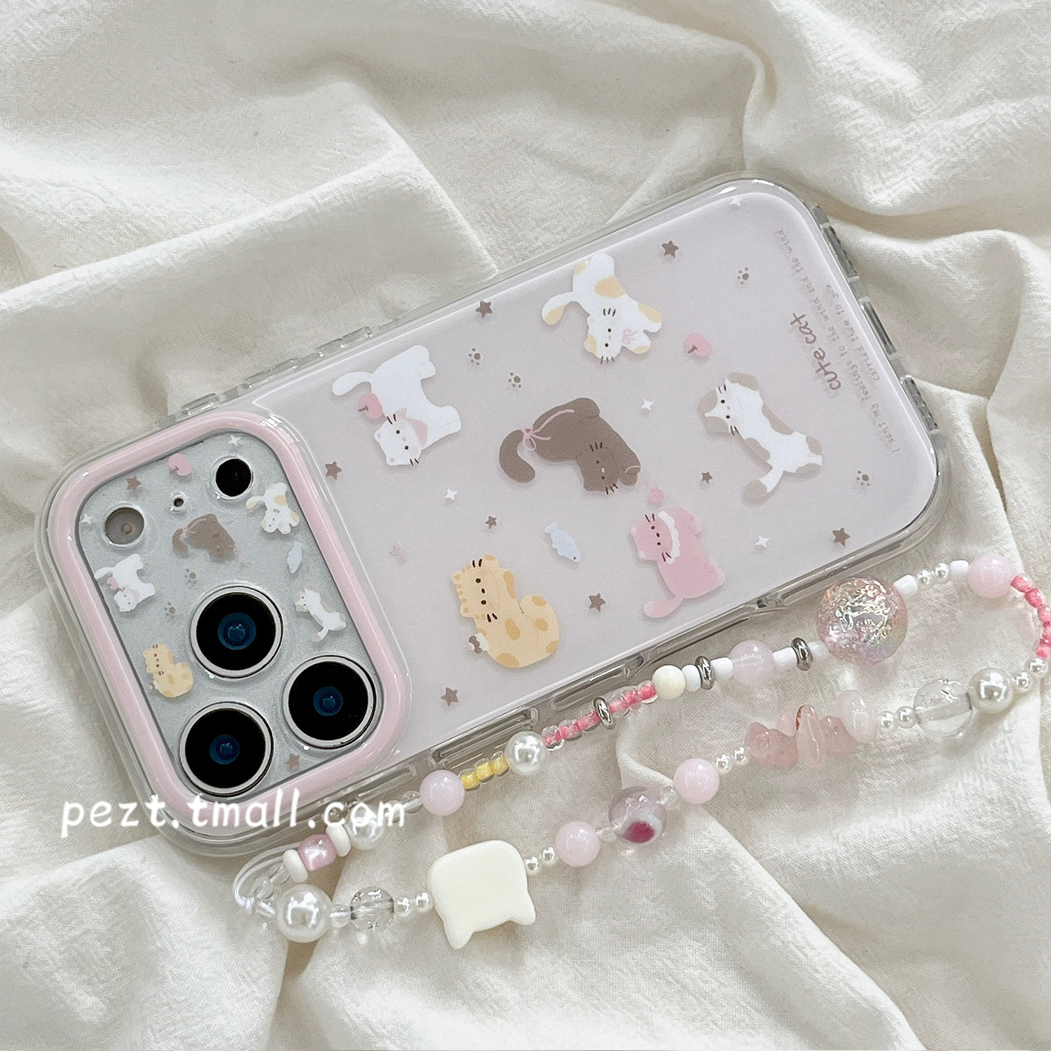 ins粉色可爱卡通猫咪适用苹果17手机壳带手链iphone18promax萌系17promax新款防摔套15Pro女款少女心16全包15