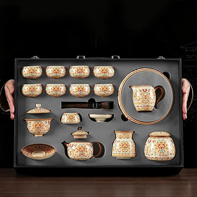 Чайный сервиз Jingdezhen Ru Kiln Dunhuang Kung Fu Легкий роскошный бытовой набор для приготовления чая...