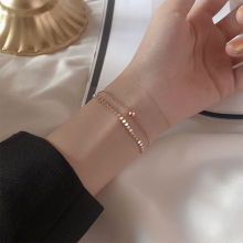 925 sterling silver double-layer rose gold bracelet for female Instagram, niche design for students, simple and versatile forest style, fresh and trendy temperament