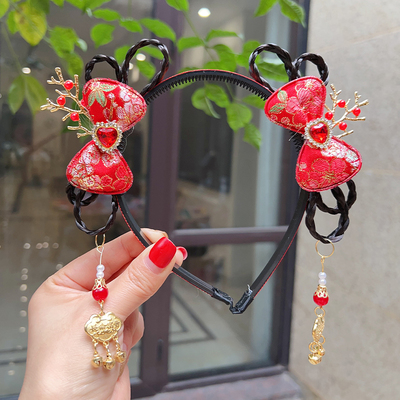 taobao agent 中国风儿童发箍小女孩汉服假发辫子头箍宝宝红色喜庆过年头花发捆