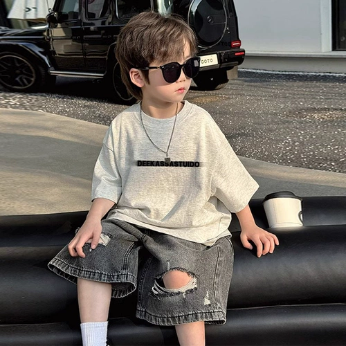 Летняя футболка для мальчиков, в корейском стиле, в западном стиле