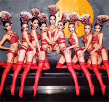 Bikini Nine Year Old Bikini Red Series Fan Head Mid-Autumn Festival Night Club Women's Song Performance Costume gogoDJDS Dance Team Guest Car Model