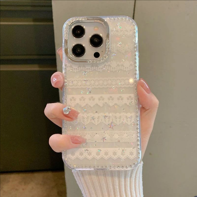 Compatible with iPhone 17/16 Pro Max, premium-featured rhinestone case, Apple 15 Plus cartoon floral lace case, 14 Pro minimalist case, 13 creative case, 12 drop-proof case, 11 soft case with large holes.