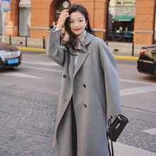 Anti season autumn and winter double-sided cashmere coat for women's high-end gray loose version medium length temperament wool wool jacket