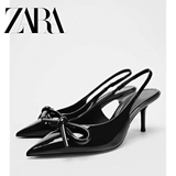 Коллекция 2026 года, весна-лето, новые босоножки ZARA с черным бантом и острым носком на высоком каблуке-шпильке, босоножки с открытой спиной 2208410