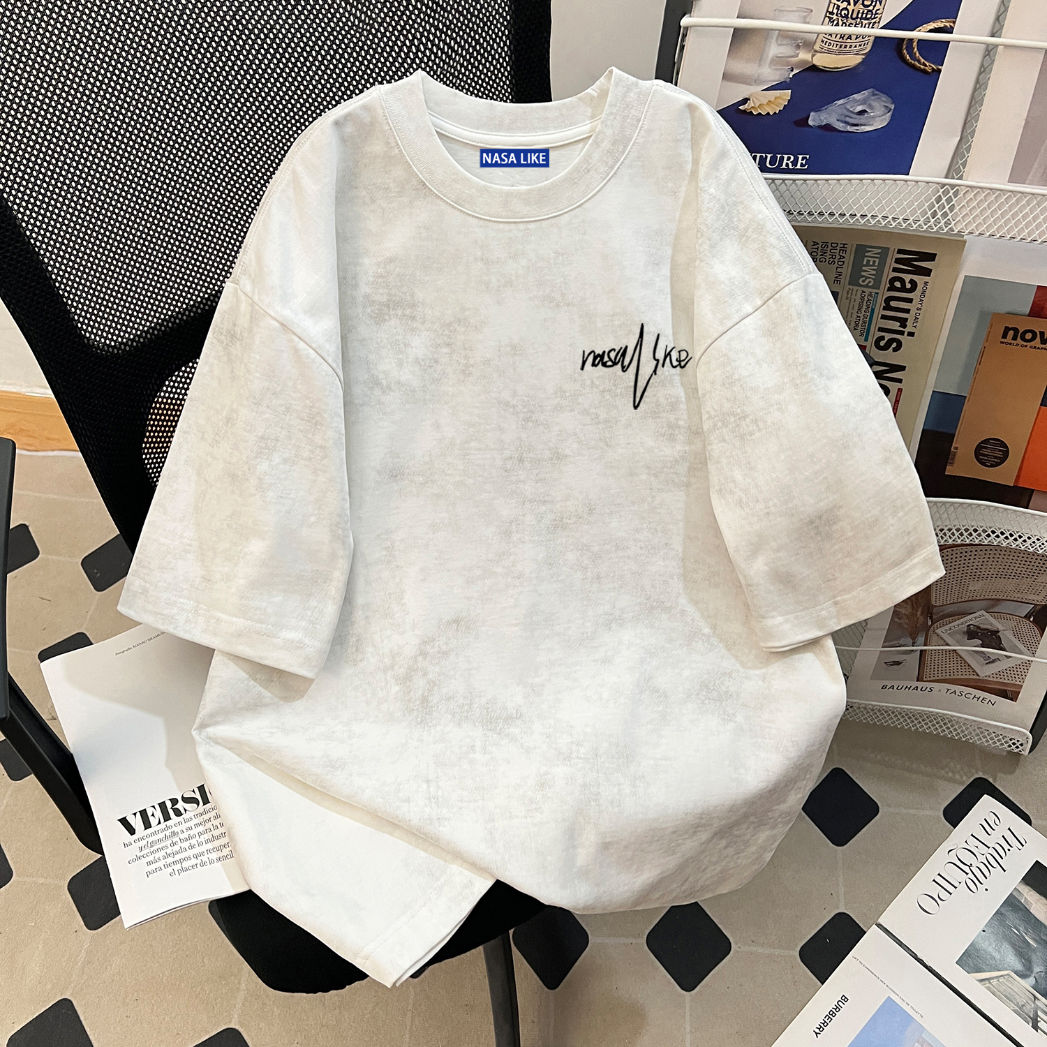 NASA joint 2025 летняя новая хлопковая футболка с короткими рукавами из батика, мужская свободная футболка tide brand couple heavy top