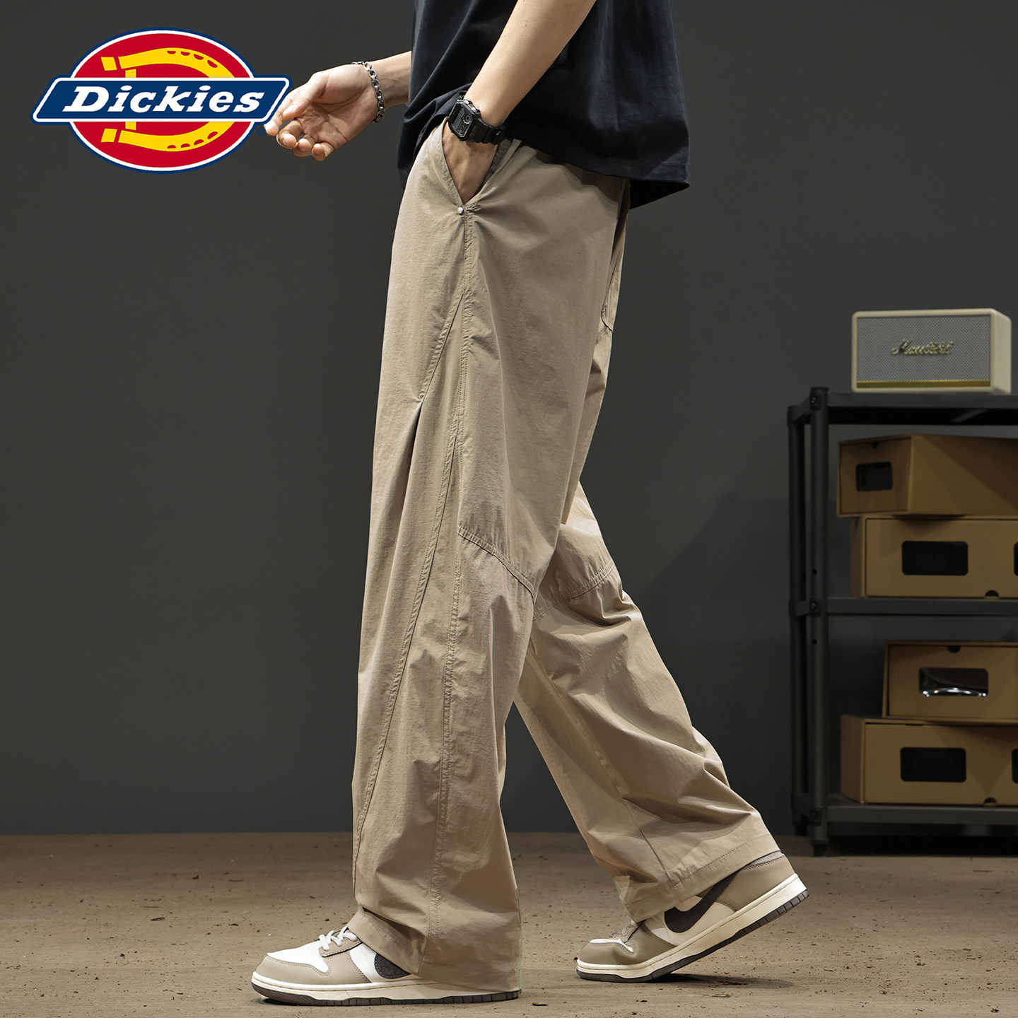 Повседневные брюки в складку из американского ледяного шелка Dickies, быстросохнущие мужские летние тонкие свободные прямые брюки с драпировкой