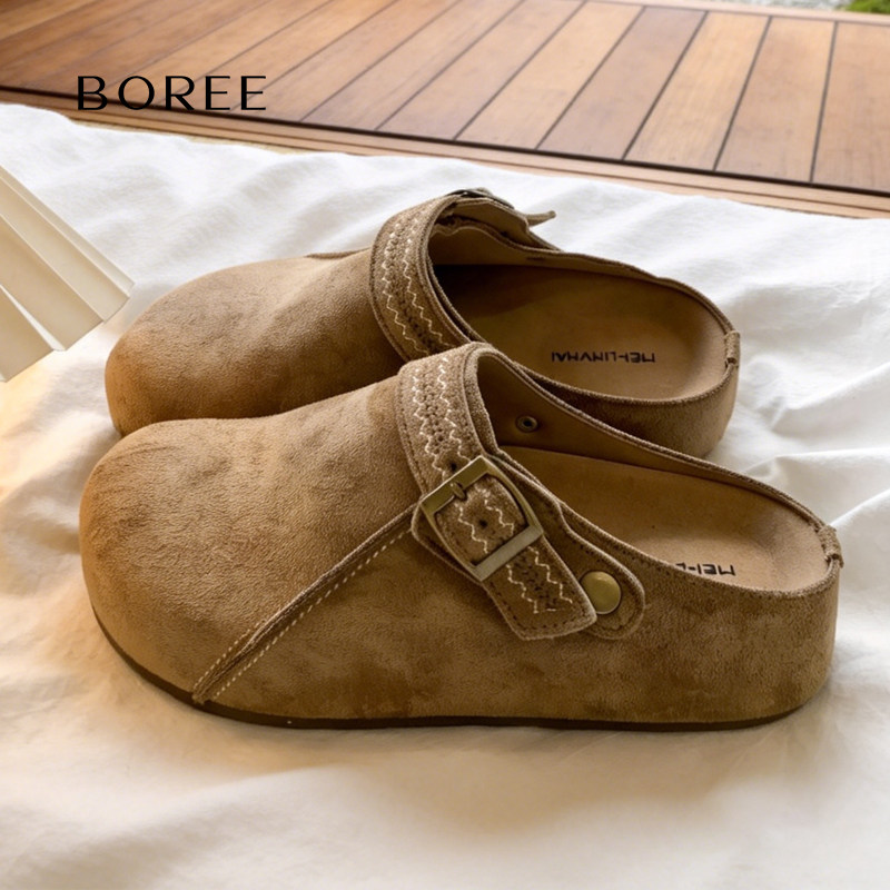 Тапочки Birken на толстой подошве Boree/Бори увеличивают объем верхней одежды ленивый одношаговый новый женский стиль в стиле ретро baotou half-drag