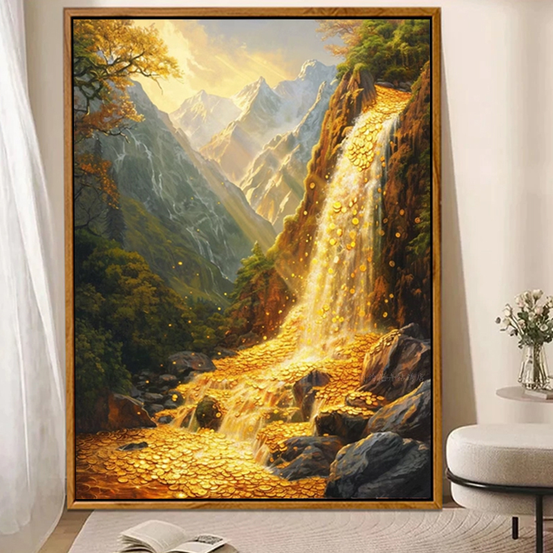 Текущая вода приносит деньги алмазная живопись сделай сам, ручная работа, вышивка крестиком с бриллиантами, гостиная, золото по всему полу, новый китайский стиль, счастливая каменная вышивка