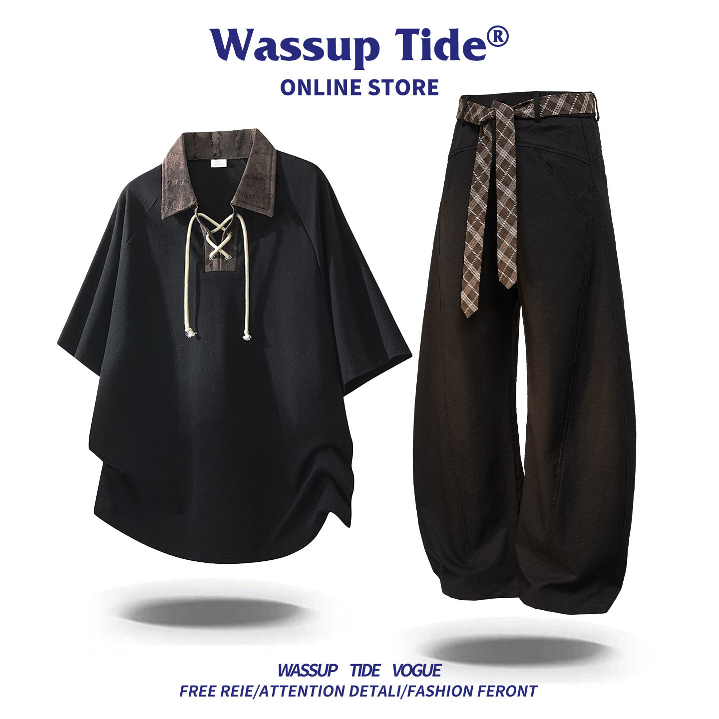 WASSUP TIDE брендовый костюм tide мужской 2026 лето новая свободная дышащая рубашка ПОЛО брюки свободного кроя