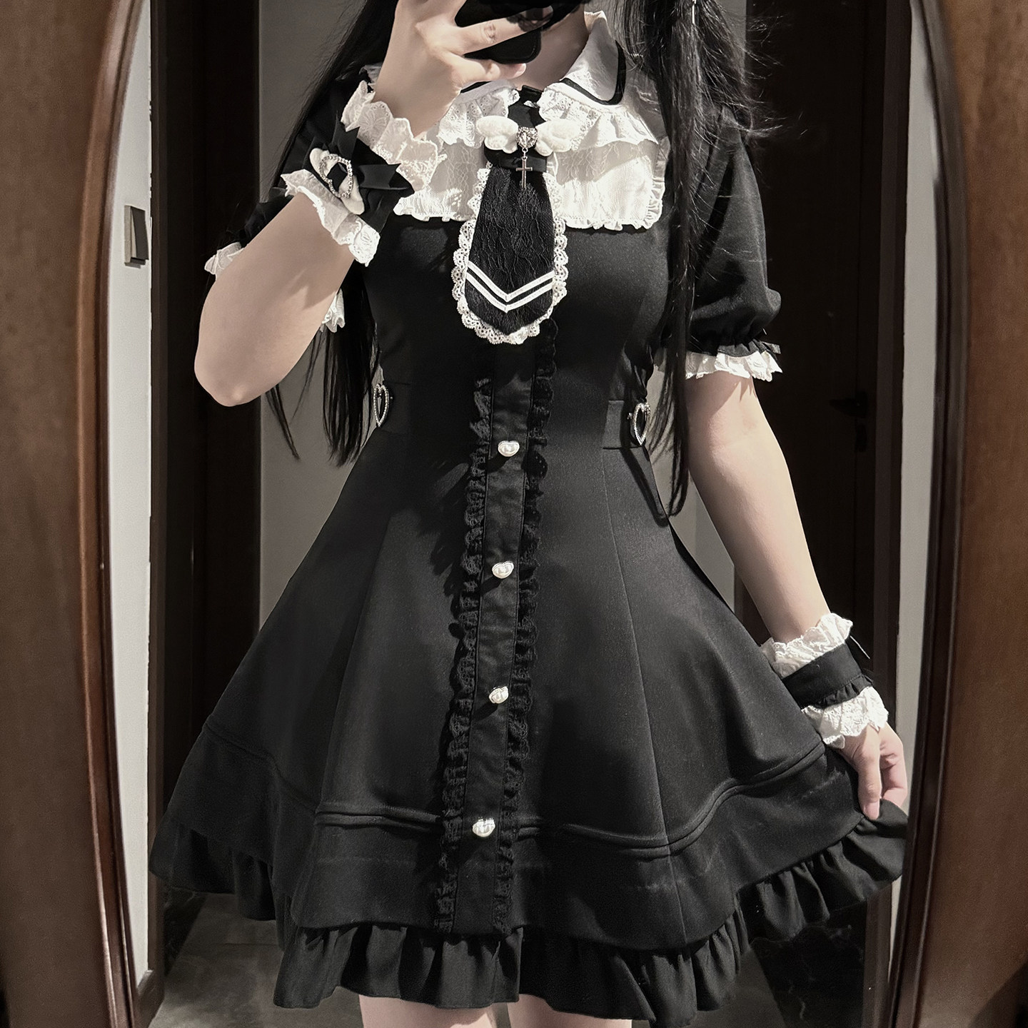 Atmosphere Vitality Angel Creed (long sleeved and short sleeved) Japanese mass-produced lace patchwork short sleeved dress