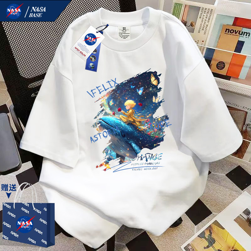 Совместная трендовая универсальная американская футболка NASA с короткими рукавами 2025, летний новый стиль, простая мужская и женская хлопковая футболка с короткими рукавами tide