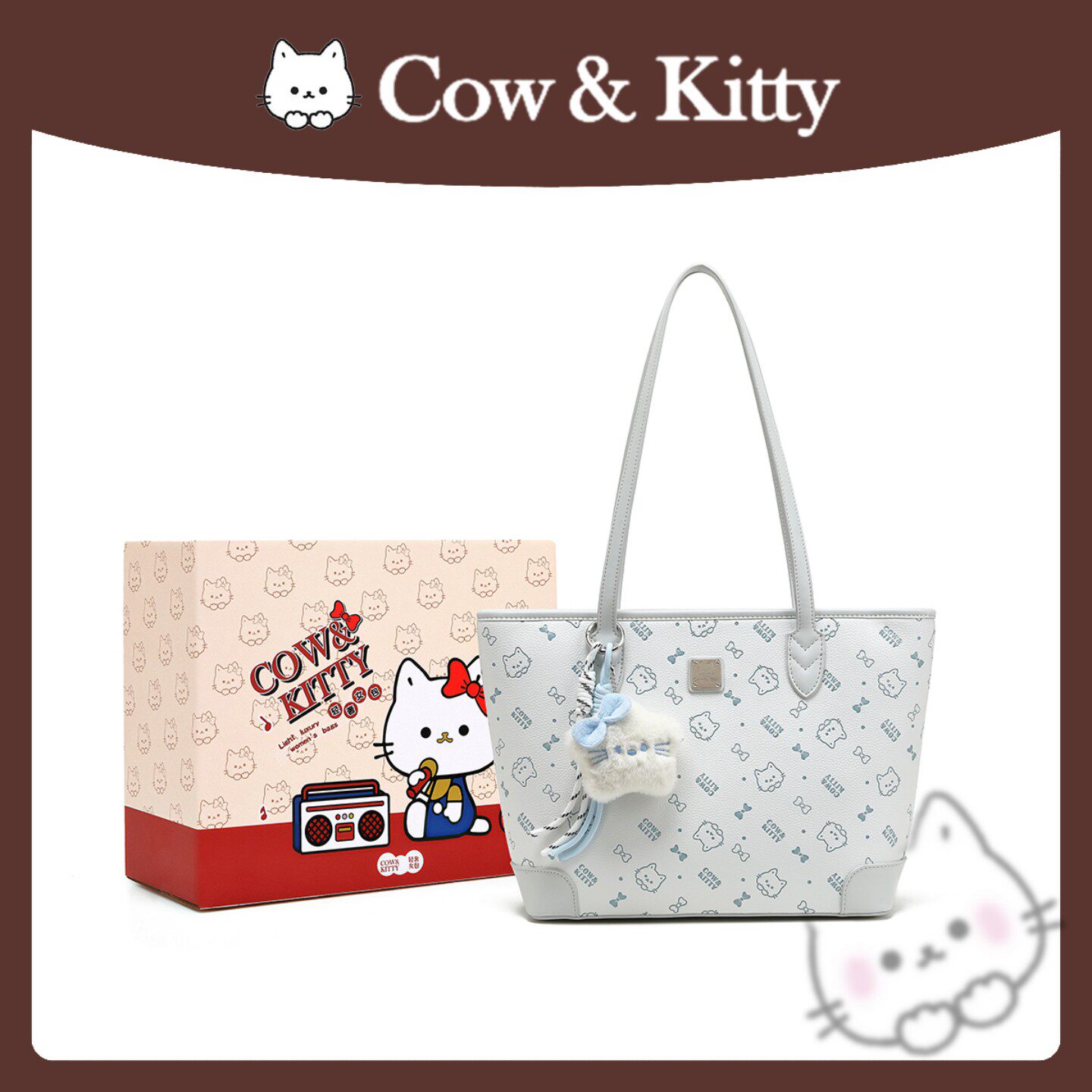 Официальная аутентичная женская сумка большой емкости CowKitty высокого класса, новинка 2026 года, сумка-тоут на одно плечо с мультяшным принтом