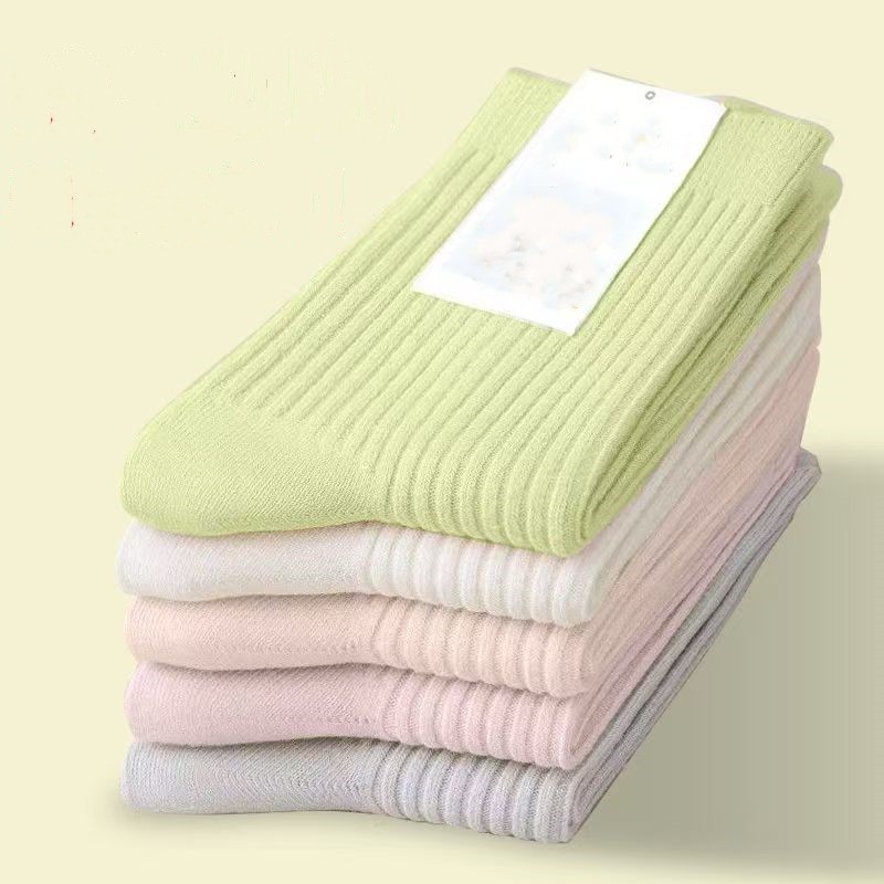 Korean version spring and summer new Fried Dough Twists vertical stripe socks children's middle tube solid color stack month socks retro forest ins trend