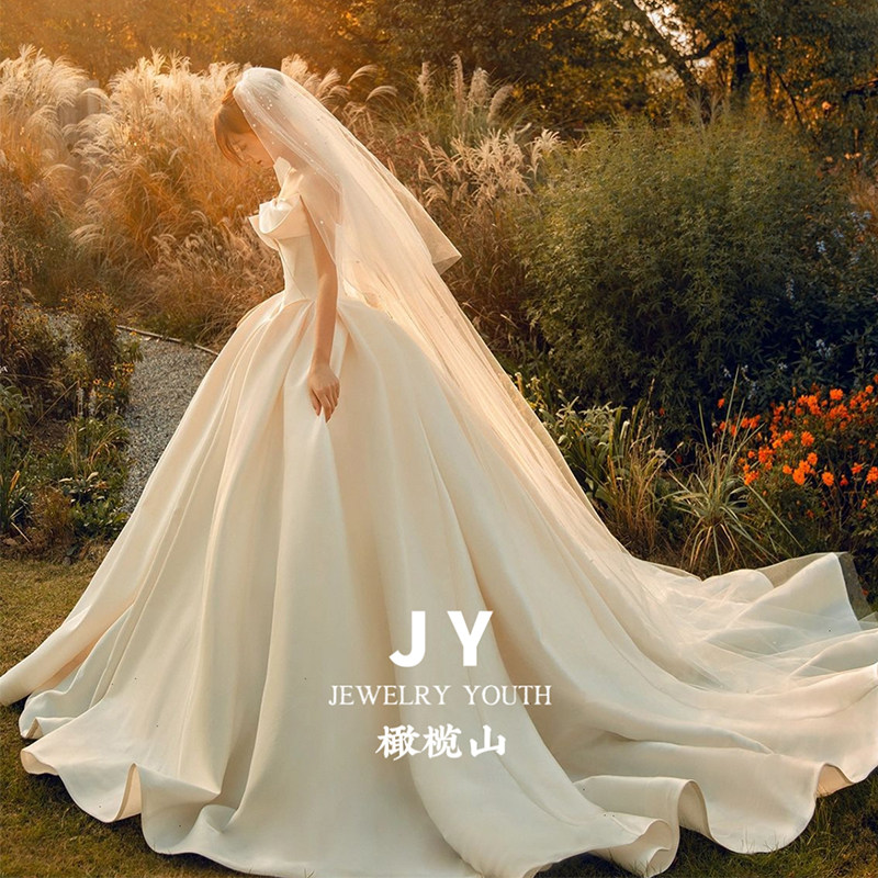 JY Mount of Olives wedding основное свадебное платье свадебное платье-топ из атласа нового стиля с шлейфом из высококачественной текстуры французской женщины