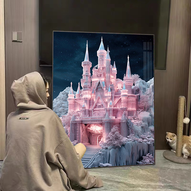 Розовая фантазия ледяной и снежный замок алмазная живопись 2025 новый стиль полный бриллиант в рамке гостиная спальня вышивка крестиком плитка ручной работы