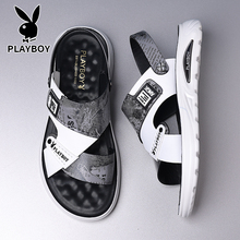 Playboy Sandals Men's 2024 Summer New Genuine Leather Sports and Leisure Beach Shoes Anti slip Dual purpose Sandals and Slippers