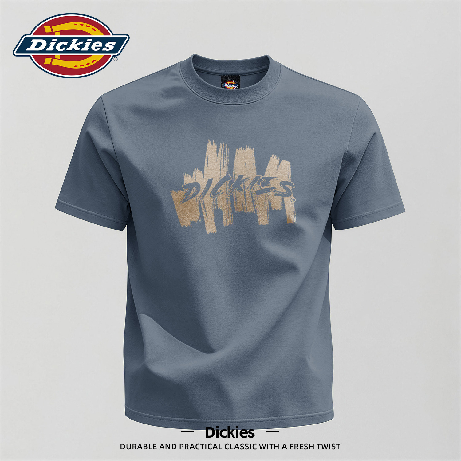 Темно-серая футболка Dickies с короткими рукавами для мальчиков, новинка 2026 года, летняя хлопковая футболка для мальчиков с ручной росписью и граффити