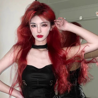 taobao agent 酒红色假发女长发自然全头套显白网红中分刘海大波浪长卷发假发套