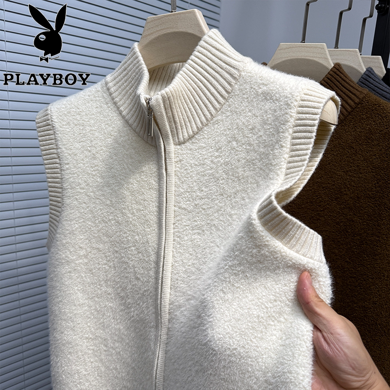 Высококачественный жилет из вьющегося флиса Playboy, мужской жилет с воротником-стойкой, жилет без рукавов, вязаный кардиган на весну и осень